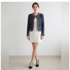 Christian Lacroix Blue Tweed Blazer with Gold Accents